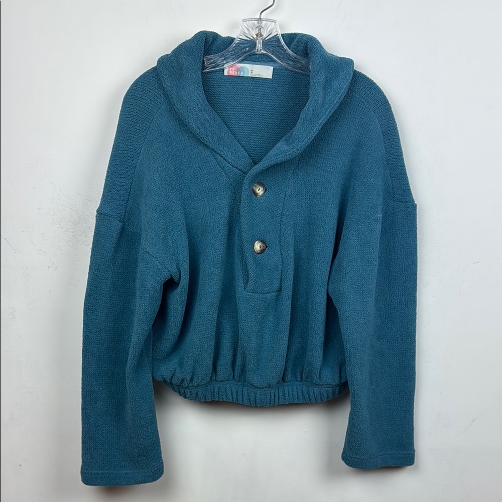 Teal Free People Beach Button Sweater